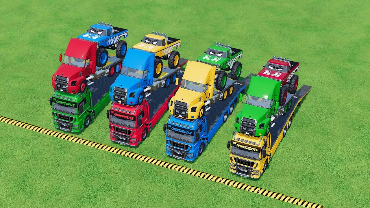 Colorful Garage FS22   Mixer Truck With Flatbed Trailer, Scania, Crane Truck, Monster Truck