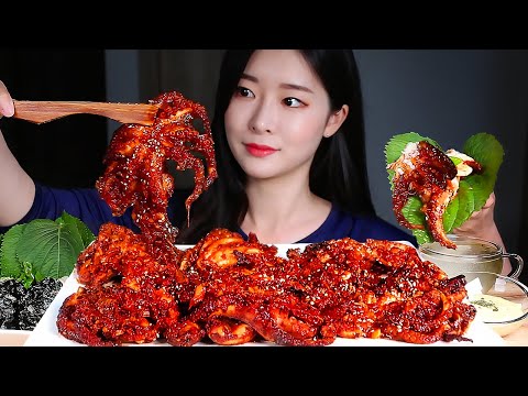 ASMR SPICY STIR-FRIED SMALL OCTOPUSES 🐙CHEESE FONDUE, RICE BALLS, RADISH KIMCHI MUKBANG EATING SHOW