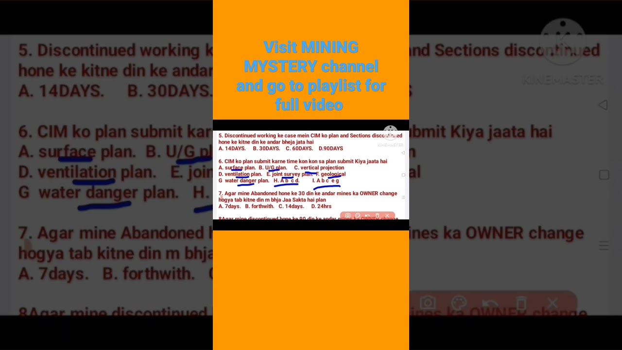 Visit MINING MYSTERY channel playlist for more MCQ of CMR 