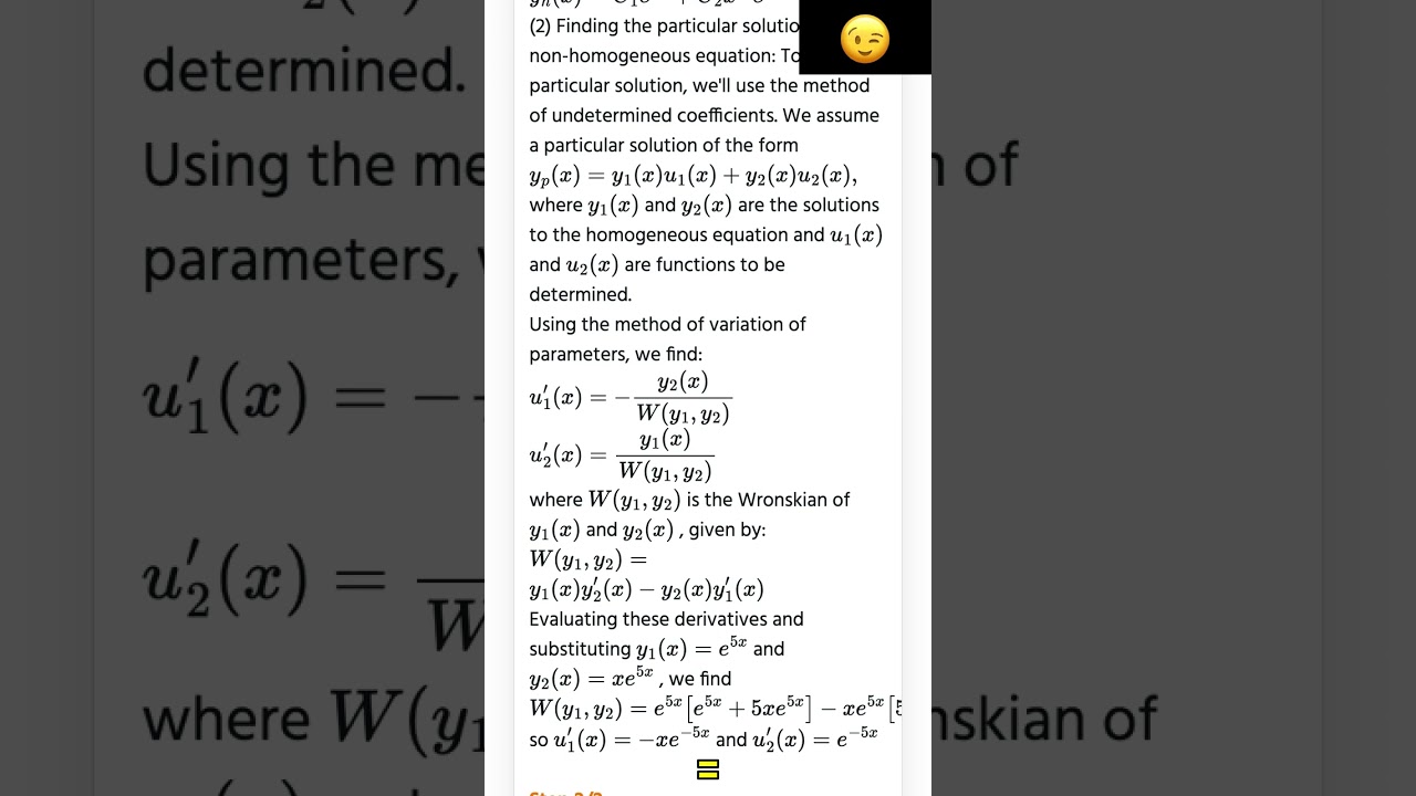 (1 point) In this exercise you will solve the initial value problem y ′′ −10y ′ +25y= 1+x 2 e −5x
