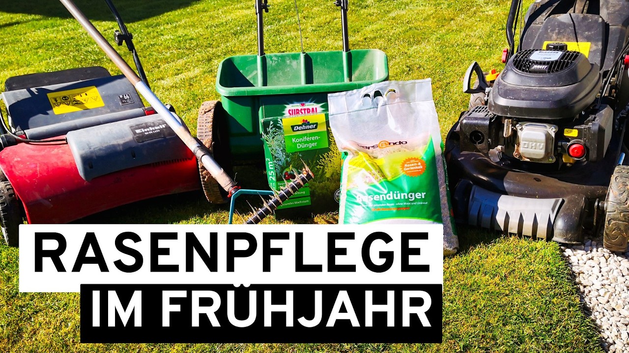 Frühjahr Rasenpflege Mähen, Düngen, Vertikutieren & Bewässerung für