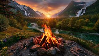 Famous Relaxing Mountain Campfire Ambience With River Sounds and Sunset Nature Views Wealth