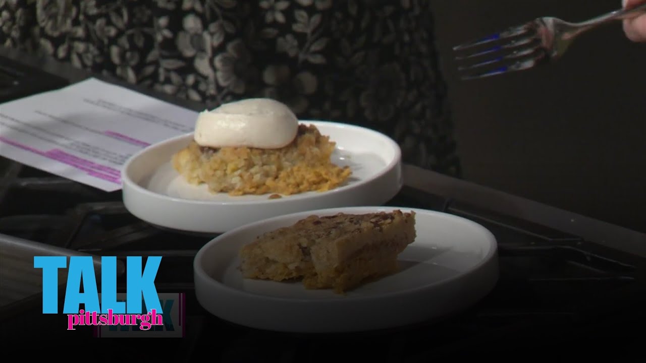 Pumpkin pecan crunch cake with maple whipped cream cheese frosting