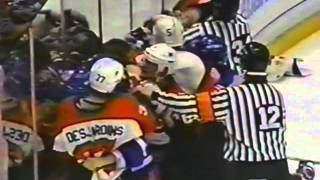 Jeff Beukeboom vs Shjon Podein & Mark Messier vs Joel Otto Apr 4, 1996 - MSG feed