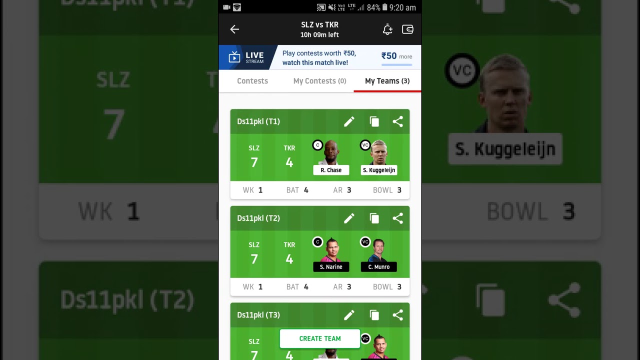 SLZ VS TKR DREAM 11 TEAM