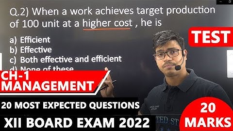 TEST | Management Ch- 1 XII Business studies. 20 Most important Questions for Board exam 2022.