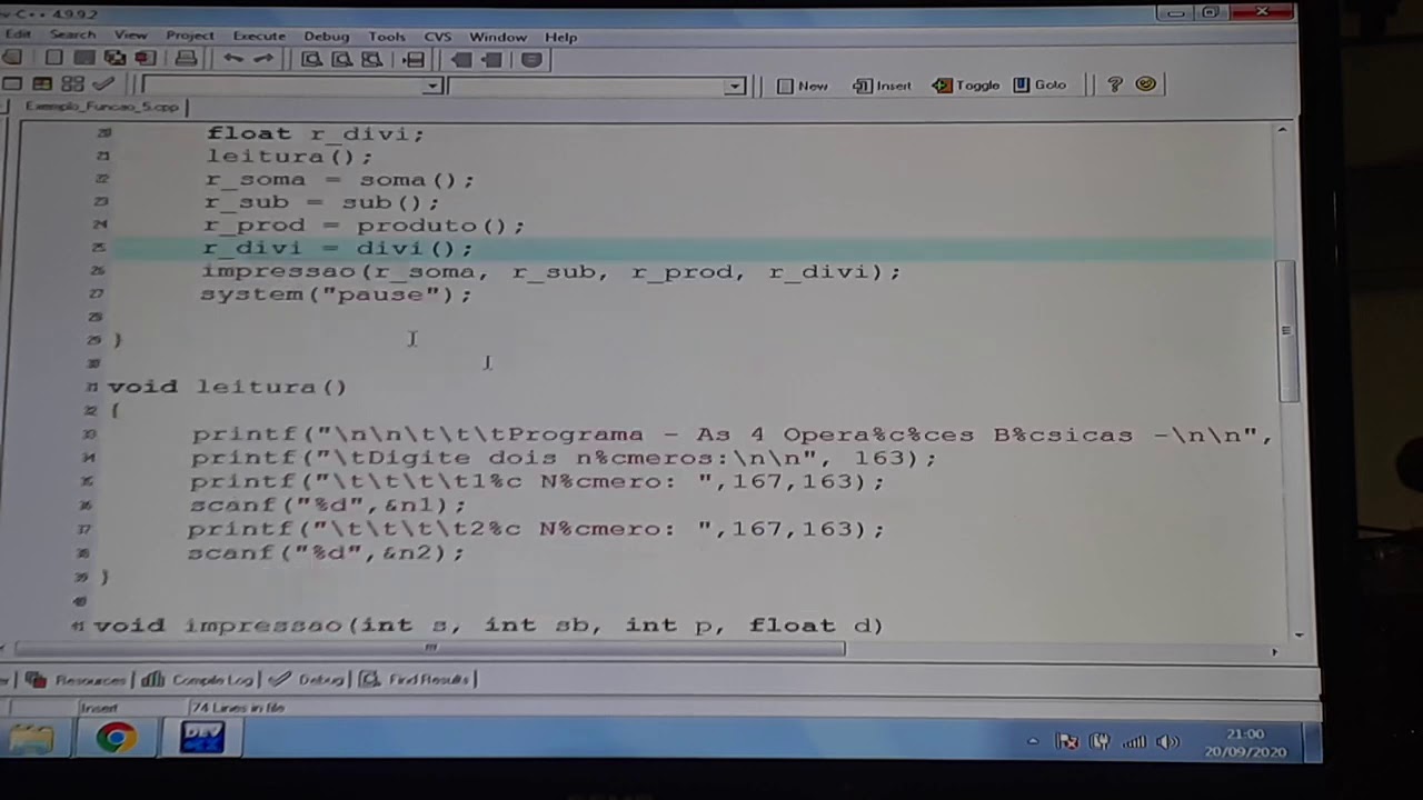 LINGUAGEM DE PROGRAMAÇÃO C - AULA 3 - EXEMPLO 5 - FUNÇÕES - - YouTube