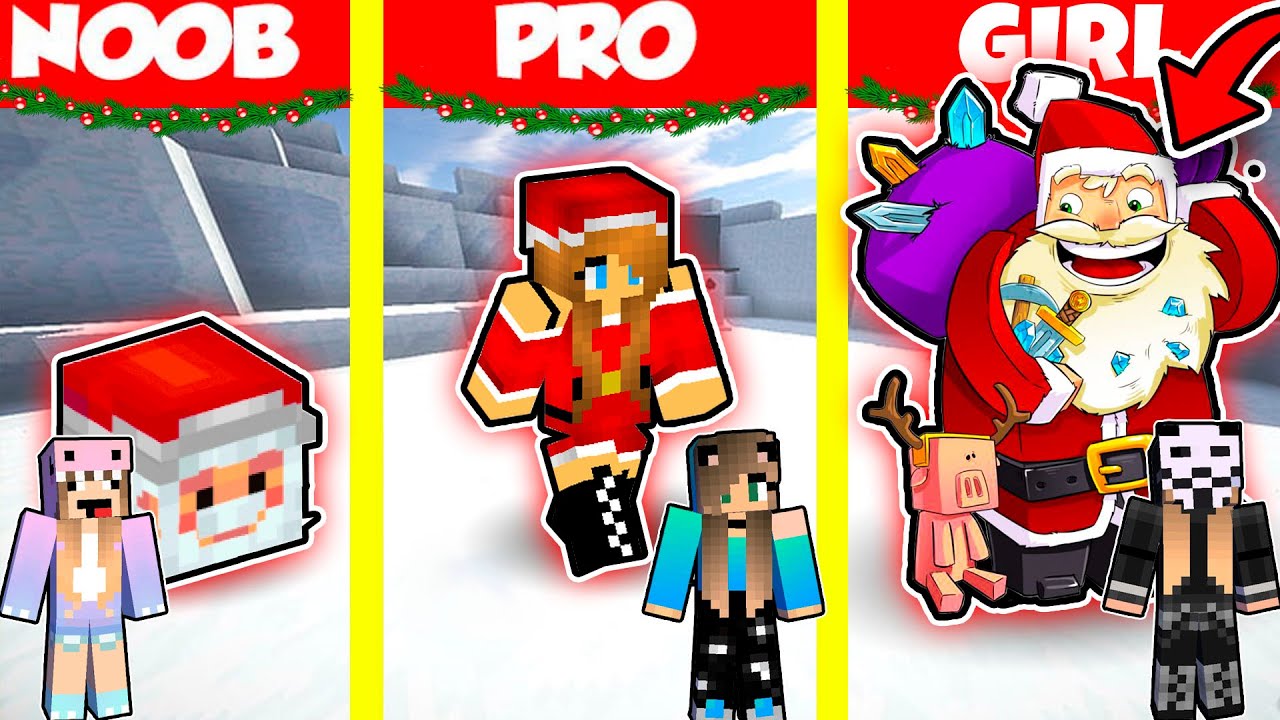 Minecraft Battle: SANTA CLAUS HOUSE BUILD CHALLENGE - NOOB vs PRO vs GIRL / Animation