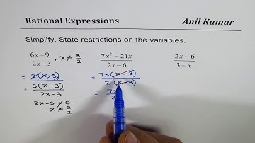 Simplify Rational Expressions and State Restrictions Complete Explanation