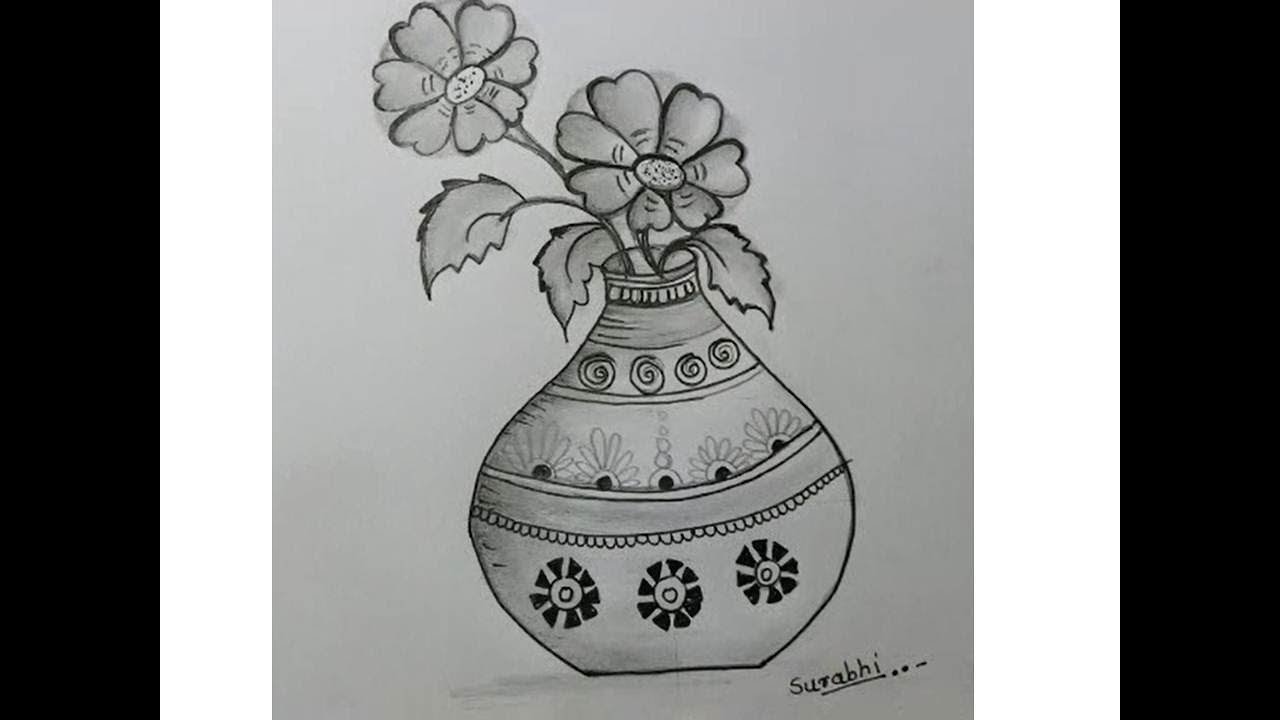 decorative pot drawing with flowers designs || Pencil Drawing Tutorial -  YouTube