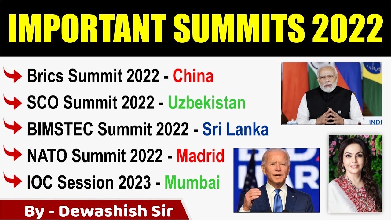 Summits 2022 Current Affairs  Current Affairs  List of Important Summits 2022 By Dewashish Sir