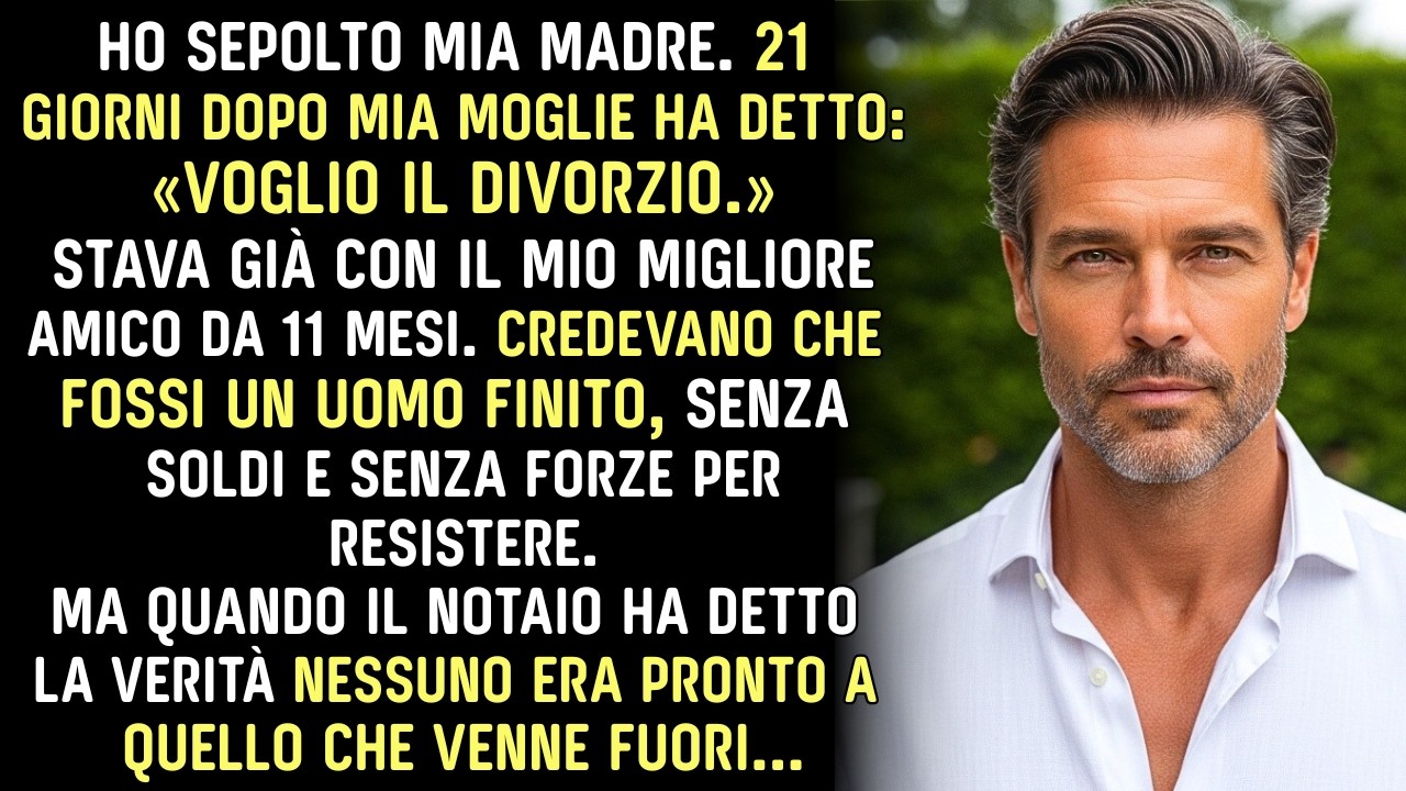 Il giorno del funerale di mia madre, mia moglie non mi guardò in faccia nemmeno una volta. Il mio migliore amico, seduto quattro file dietro, mi fece un cenno col mento con un'aria troppo a suo...