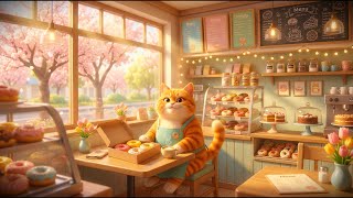 Cozy Donut Shop Cat 🍩 Spring Café Lofi Beats | Relaxing Study Ambience