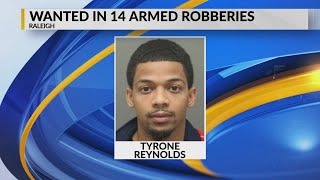 Raleigh police looking for man charged in 14 armed robberies