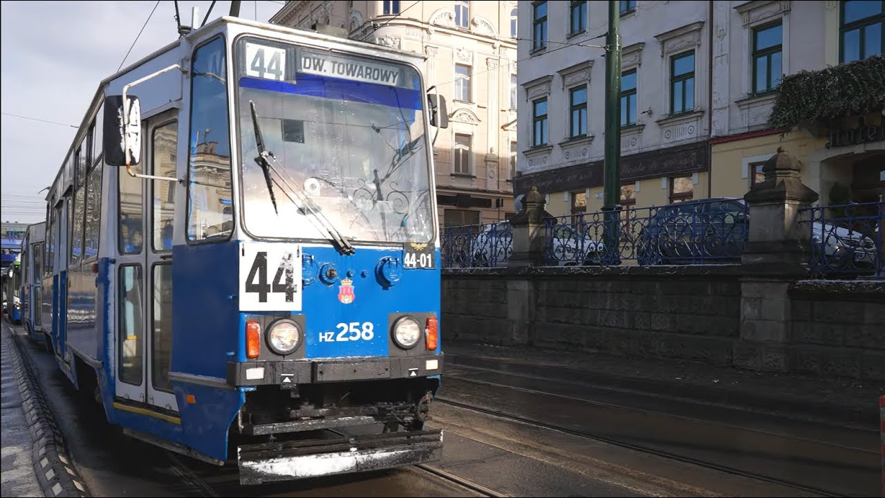 Poland, Kraków, tram 44 ride from Teatr Słowackiego to Dworzec Towarowy