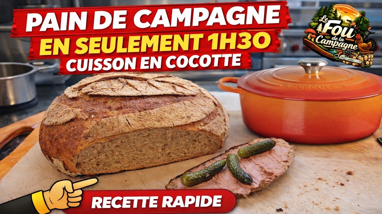 PAIN COCOTTE fait maison en 1H30 😱 | pain de campagne (Ultra Facile & Croustillant !)