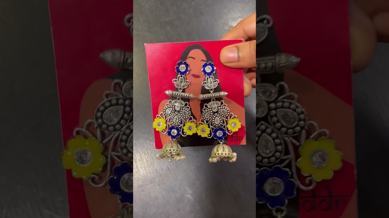 WHATSAPP +919322219437 TO ORDER- Antique German Silver Oxidized Earrings Floral Design