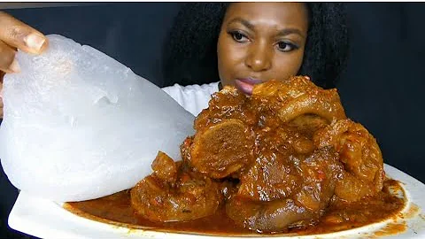 Asmr mukbang cow leg tomatoes soup with fufu