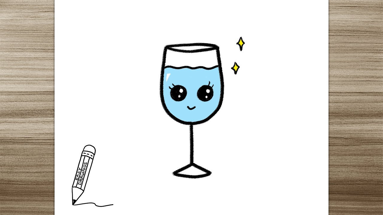 How to Draw a Cute Glass of Water, Wine Glass Easy Drawings 