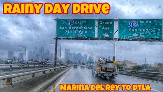 Driving Los Angeles🇺🇸Marina Del Rey to Downtown Los Angeles DTLA California USA Rain Day Car Crash