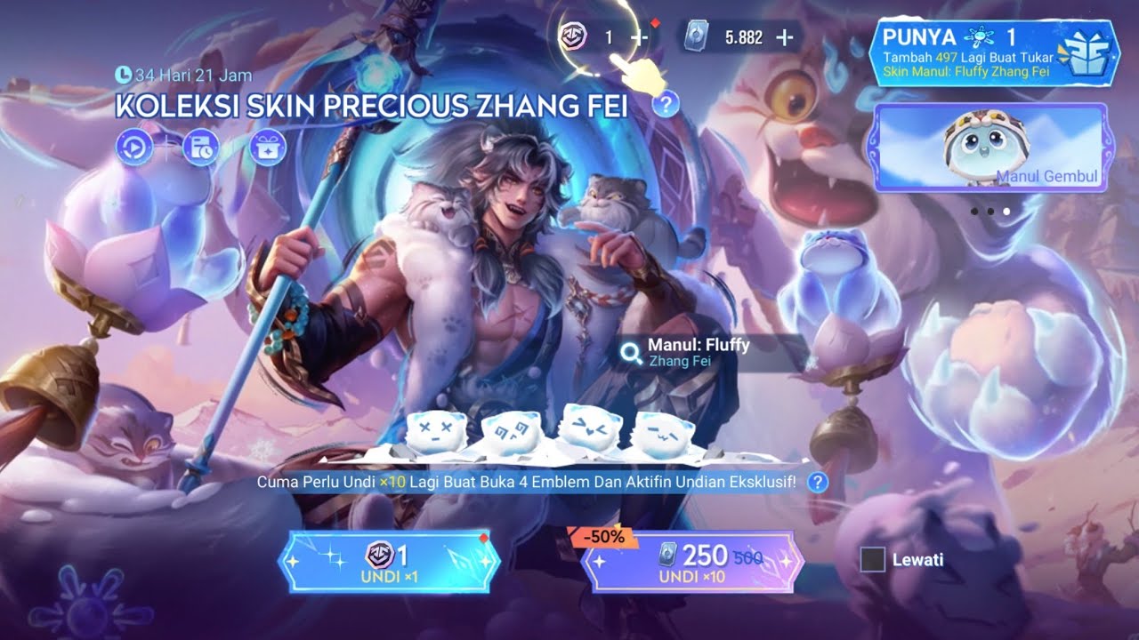 GACHA BRUTAL SKIN ZHANGFEI PRECIOUS MANUL: FLUFFY - HONOR OF KINGS