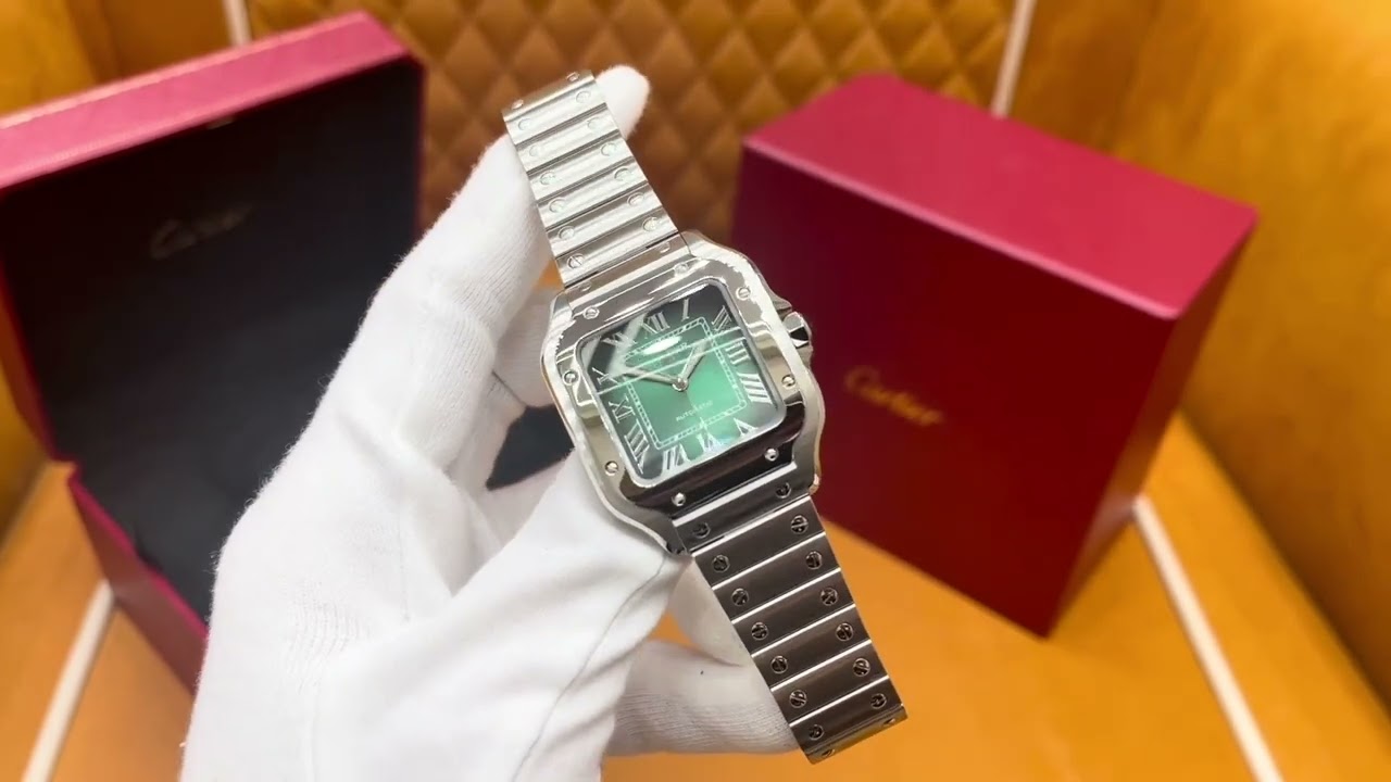 Cartier Santos Series WSSA0061 (Medium Size, Stainless Steel, Smoky Green Dial)