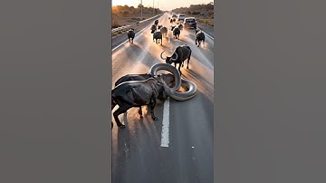 The mother buffalo saved her baby buffalo from the giant python  #youtubeshorts #bigpython #horse