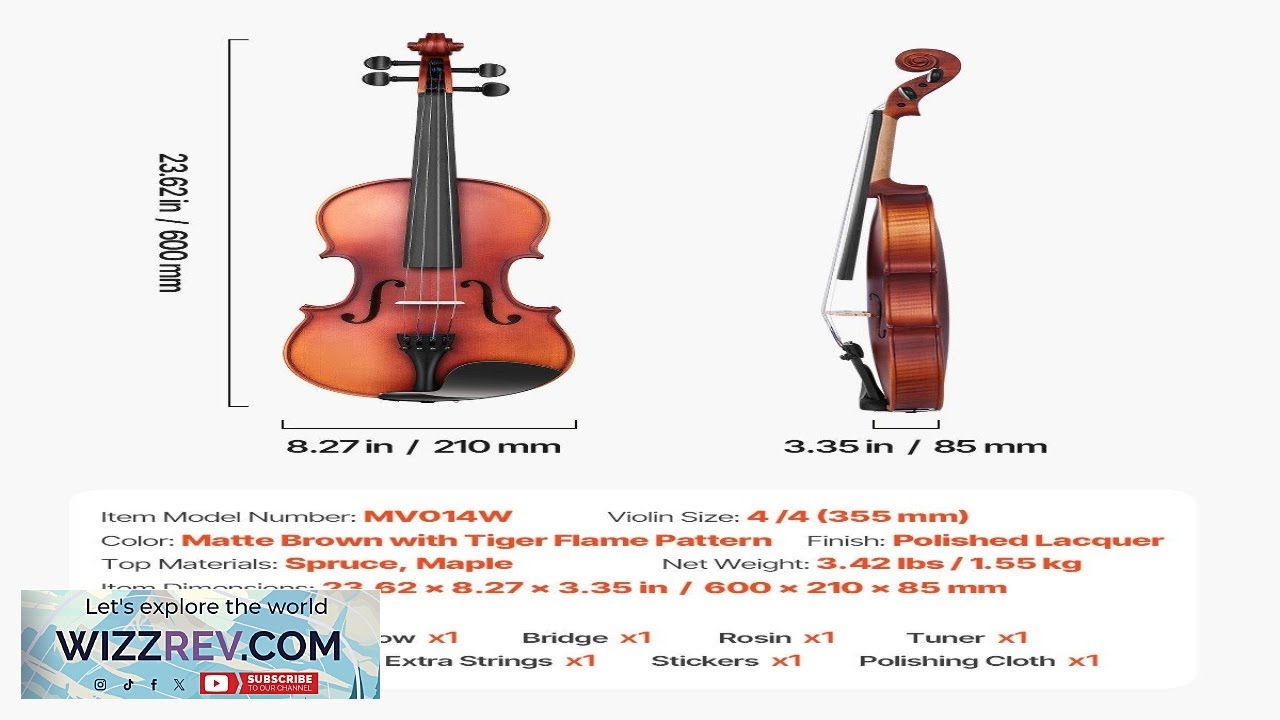 Violin 4 4 Size Fiddle Set Solidwood for Beginners Matte Brown Patterned Review