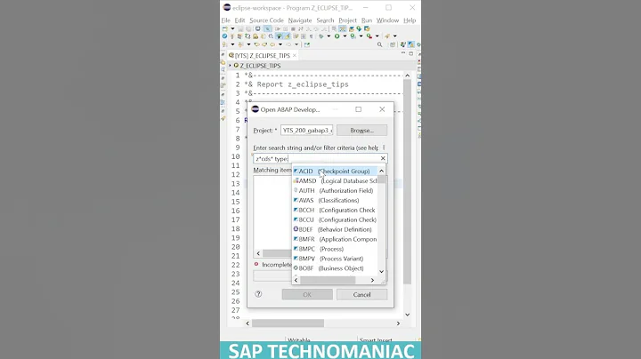 ADT Eclipse Search for Dev Objects ( Ctrl + Shift + A ) @SAPTECHNOMANIAC