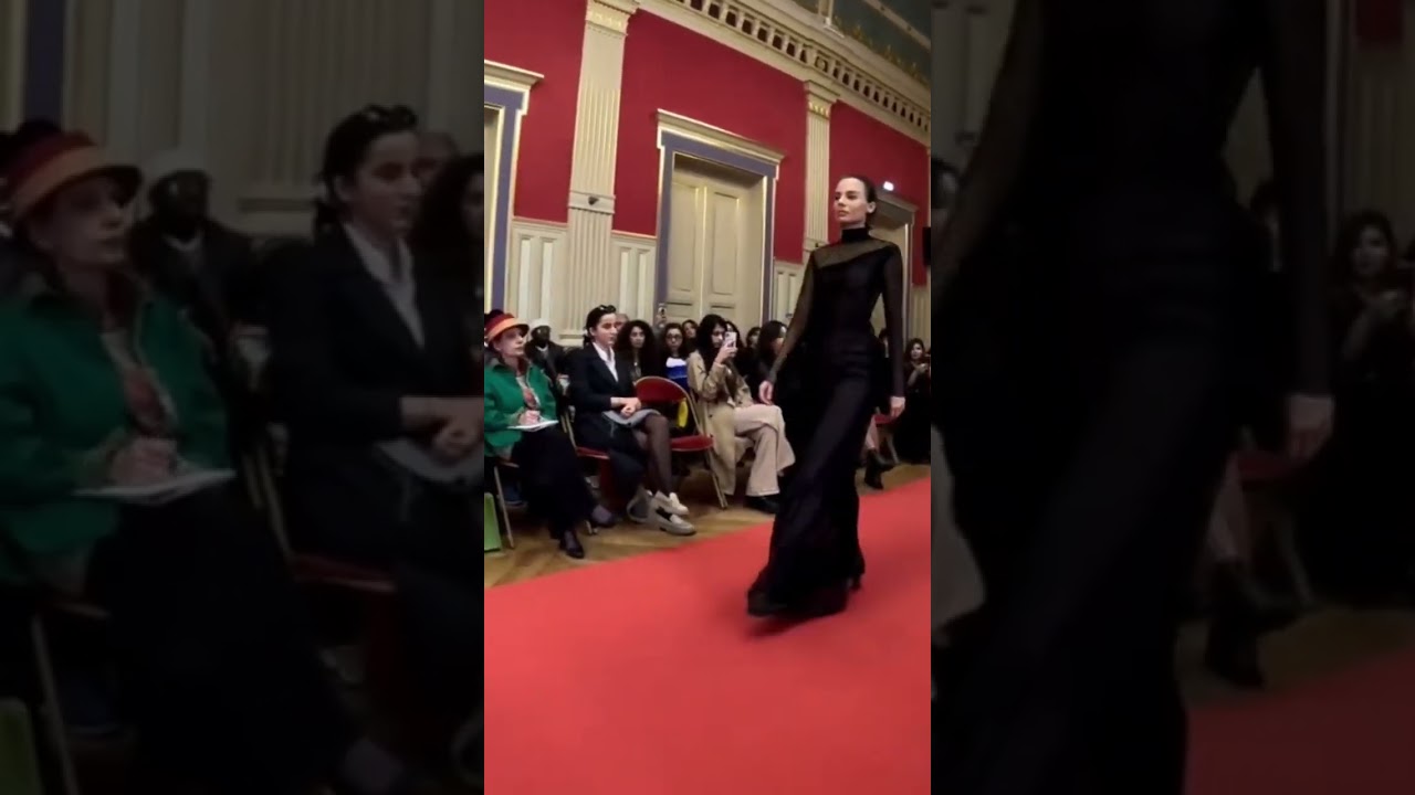 Beautiful black dress at Paris Fashion Week