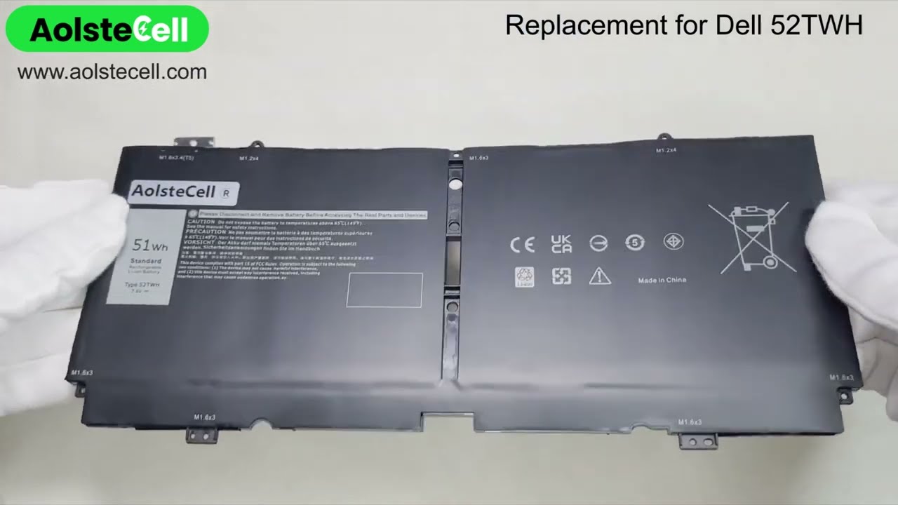 Replacement battery for Dell 52TWH 7.6V 51Wh 4 cells - YouTube
