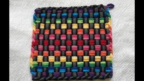 Potholder Rainbow Basketweave Large Pro Weaving Loom Split Loop Weave Bright Colors
