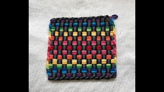 Potholder Rainbow Basketweave Large Pro Weaving Loom Split Loop Weave Bright Colors