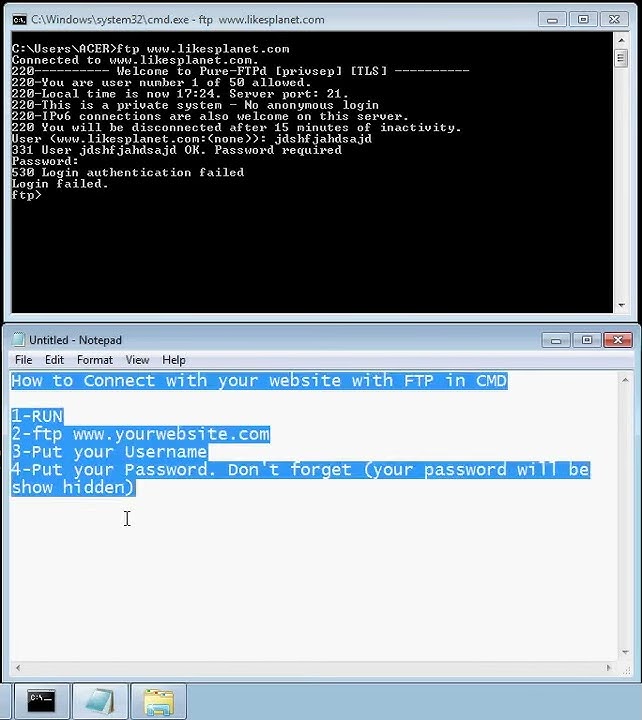 how to connect with your website with ftp progress in cmd - YouTube