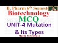 MCQ of Mutation: Types of Mutation-Pharmaceutical Biotechnology-Unit 4- B. Pharmacy 6 Sem