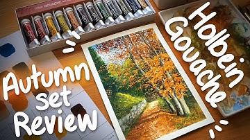 🍂 Trying the Holbein Gouache AUTUMN Paint Set! 🎨 Swatching, painting process & review! ✨