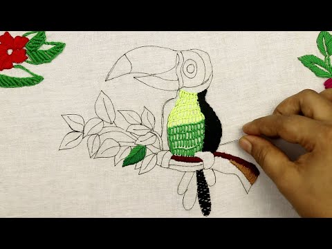 hand embroidery design of a beautiful Toucan with a lot of elegant stitches | Toucan Embroidery
