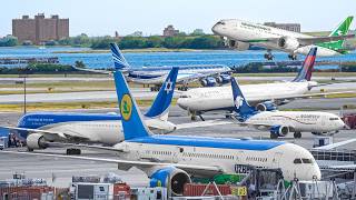 🇺🇸 NEW YORK John F. Kennedy Airport Plane Spotting + Aircraft \& Flight Route Information Subtitles !