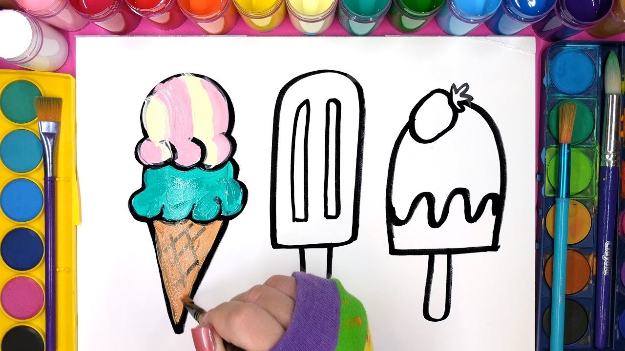 Painting Ice Cream Popsicle Coloring Pages How to draw and icecream cone  - Summer Playlist ❤