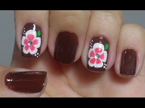 Unhas Decoradas Artísticas com Flores Manual Bela e Simples Nail Art