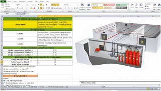 FM 200 fire suppression system design calculation using excel sheet and software screenshot 1