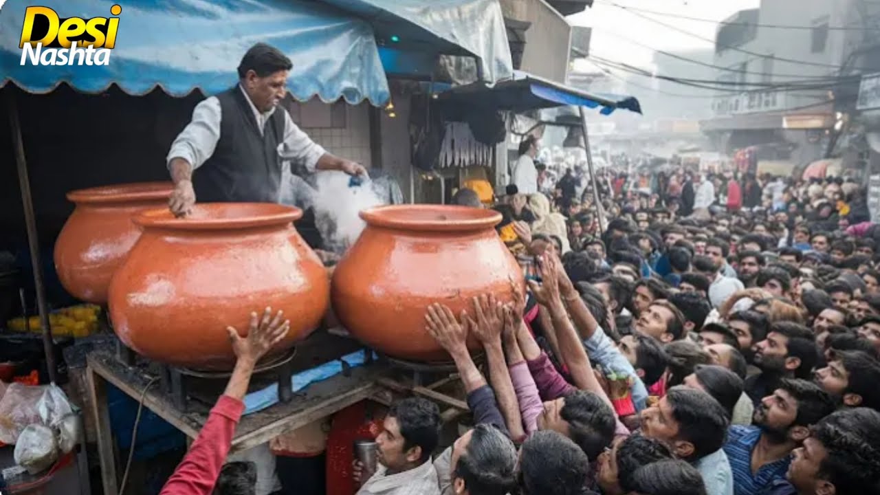 WINTER DESI STREET FOOD ALOO SAAG PARATHA IN PAKISTAN | ROADSIDE PUNJABI SAAG PARATHA IN LAHORE