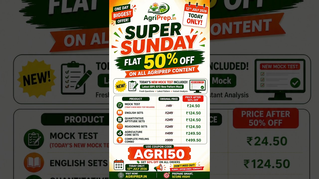 🔥 Super Sunday Sale | Flat 50% OFF | New Mock Test Included | Use AGRI50 | IBPS AFO 2026 #ibps