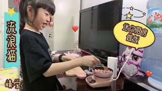 Qingbao uses the mini kitchen to cook for stray cats and has a menu