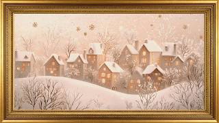 Romantic White & Gold Winter Village ❄️ Valentine Ambience | 4K Frame TV Art Screensaver with Music