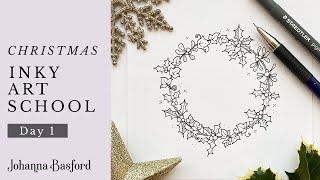 Christmas Inky Art School - Day 1 - Learn To Draw A Festive Garland