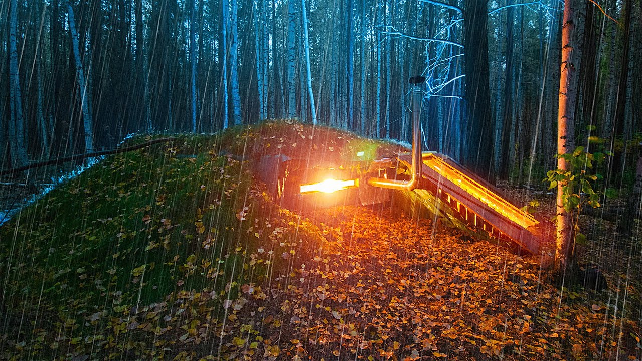 НОЧЁВКА С НЕПРИЯТНЫМ КОНЦОМ. ПРЯЧУСЬ ОТ ДОЖДЯ В ЗЕМЛЯНКЕ. СУП НА ПЕЧИ ...