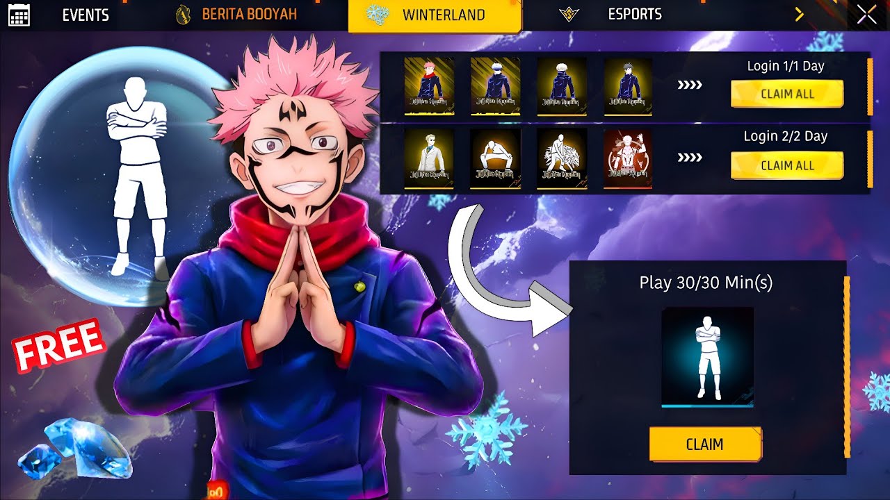 FREE DIAMONDS 💎 + FREE WINTERLAND❄ EMOTE 🥶 CLAIM ✅ FREE REWARDS 🤑 FF NOOB TO PRO ACCOUNT FREE FIRE 🔥