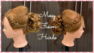 Messy Fusion Hairdo || One Side French & Other Side Twisting Look ||