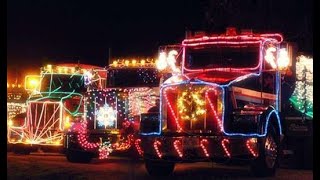 Big rig Log truck Christmas light parade and snow! CHRISTMAS IN JULY!
